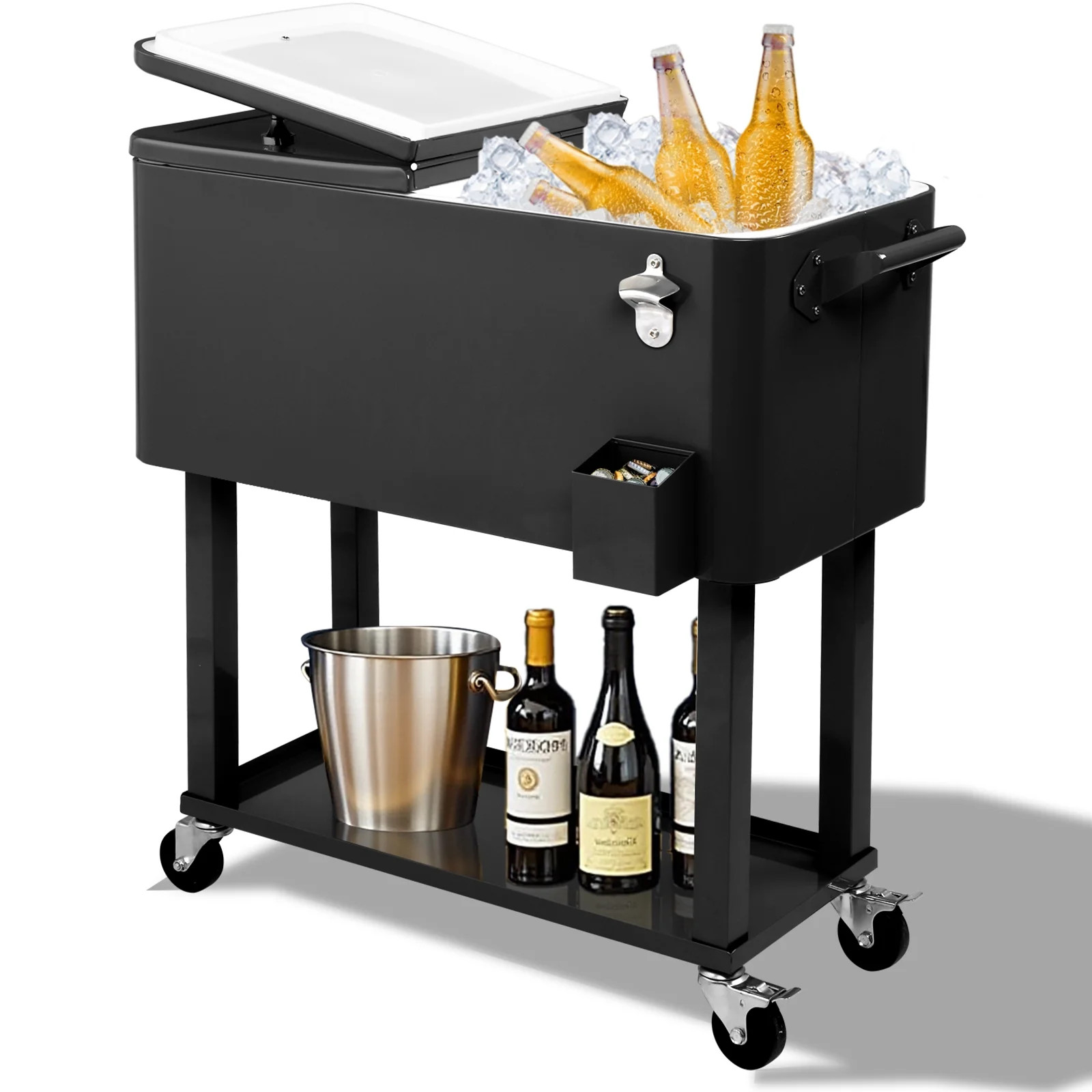 Ktaxon 80 Qt Rolling Ice Chest Cooler Cart Outdoor Trolley with Storage Shelf, Bottle Opener & Ca... | Walmart (US)