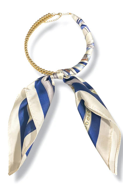 Maisey Blue Silk Scarf Wrapped Collar Necklace | The Willow Tree