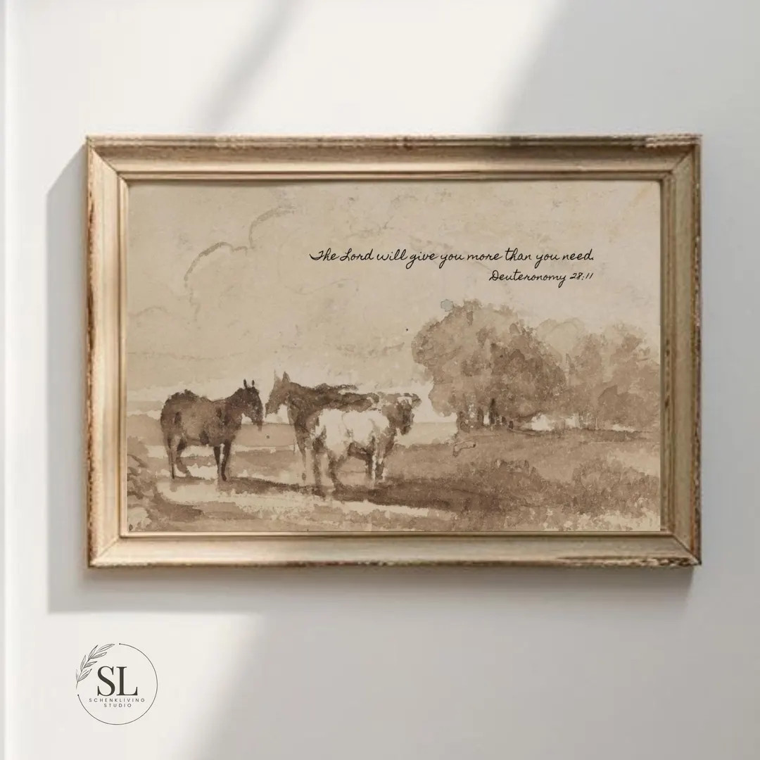 Christian Vintage Abstract Horse Landscape Watercolour Print With Scripture Modern Farmhouse Cott... | Etsy (US)