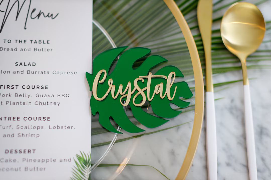 Acrylic Wedding Monstera Leaf Place Tags Names Wedding Tropical Name Tags Wedding Custom Table De... | Etsy (US)