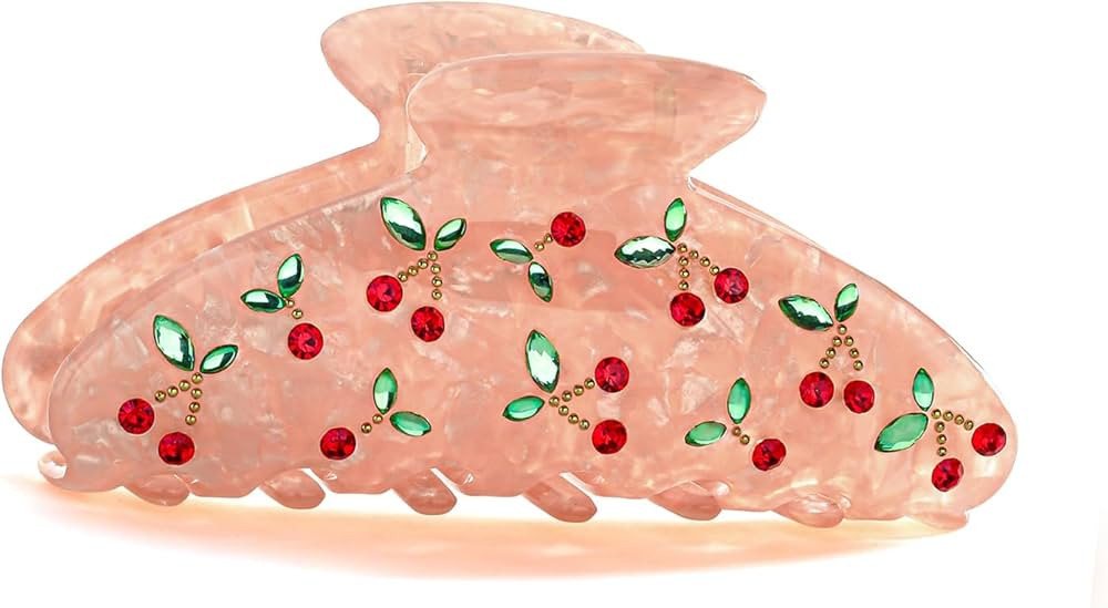 Pink Hair Clips Claws For Women Red Rhinestone Cherry Hair Clip For Thick Hair Nonslip Cute Hair ... | Amazon (US)