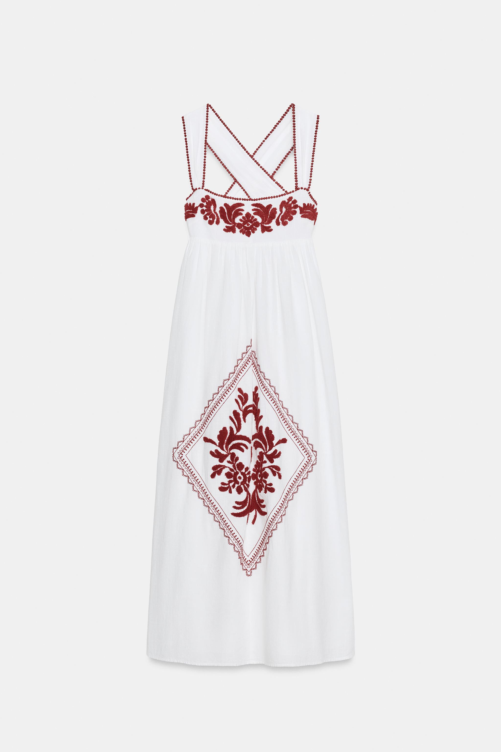 EMBROIDERED TEXTURED MIDI DRESS | Zara US