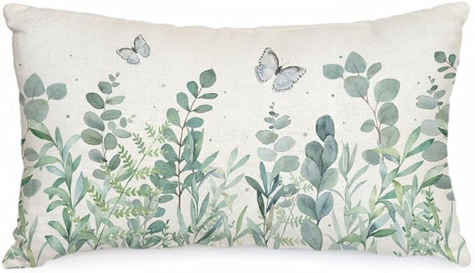 AACORS Spring Pillow Cover 12X20 Inch Eucalyptus Floral Butterfly Decoration Holiday Farmhouse Su... | Amazon (US)