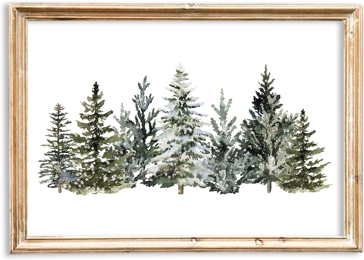 JarThenaAMCS Christmas Canvas Wall Art Prints Watercolor Snowy Pine Trees Art Poster Winter Forest Wall Decor for Gallery Living Room Bedroom (UNFRAMED 16 x 24in) | Amazon (US)