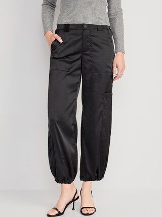 High-Waisted Satin Cargo Jogger Pants for Women | Old Navy (US)