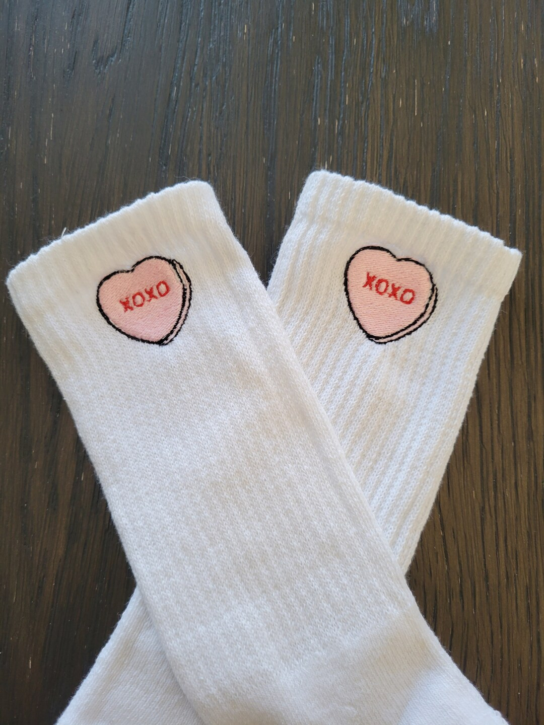 Candy Heart Candy XOXO Valentine's Day Gift Custom Embroidered Crew Socks | Etsy (US)