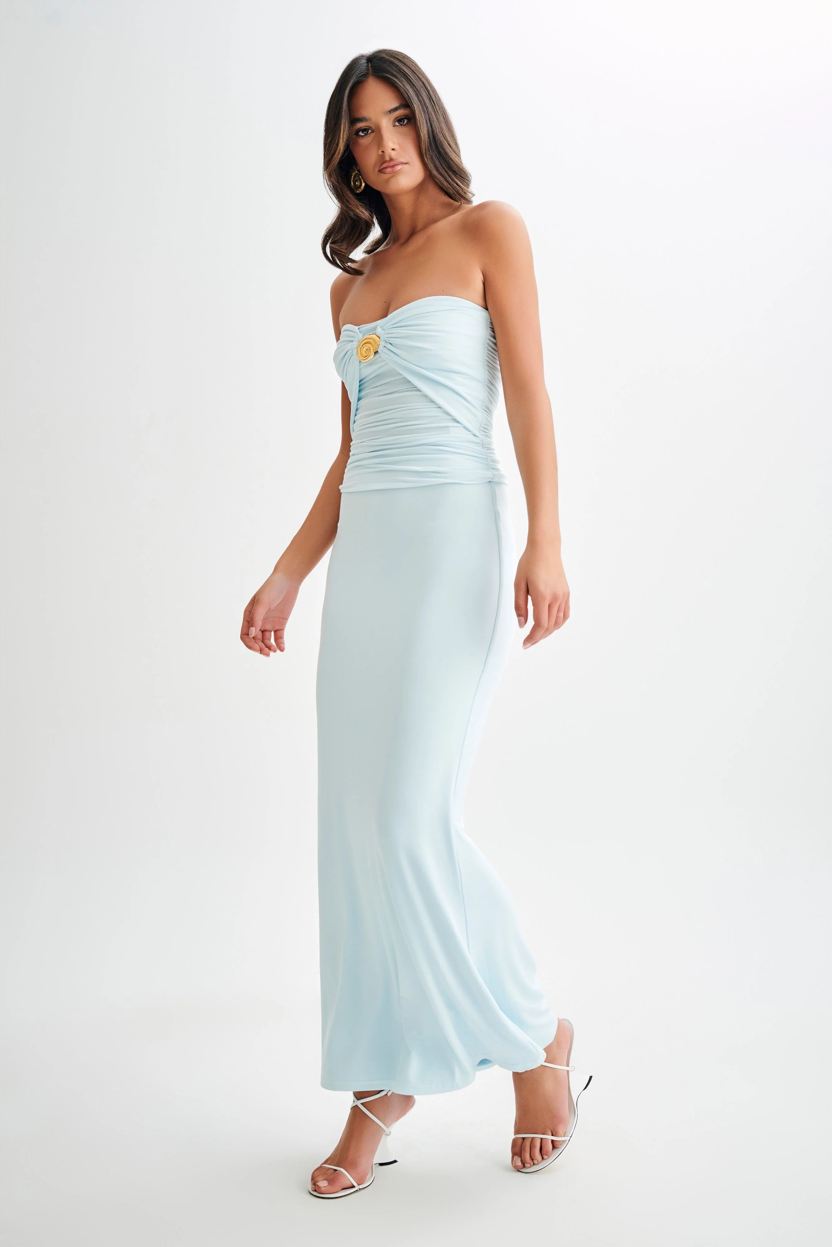 Bruna Slinky Fishtail Maxi Skirt - Sky Blue | MESHKI US