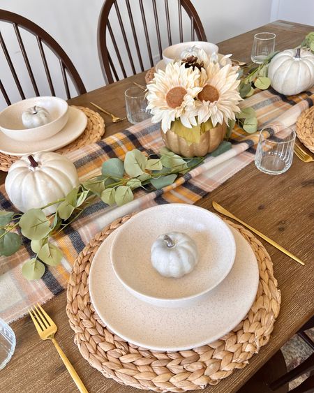 Simple fall/thanksgiving tablescape. I’ve repurposed my scarf as a table runner. 

#LTKSeasonal #LTKhome #LTKstyletip