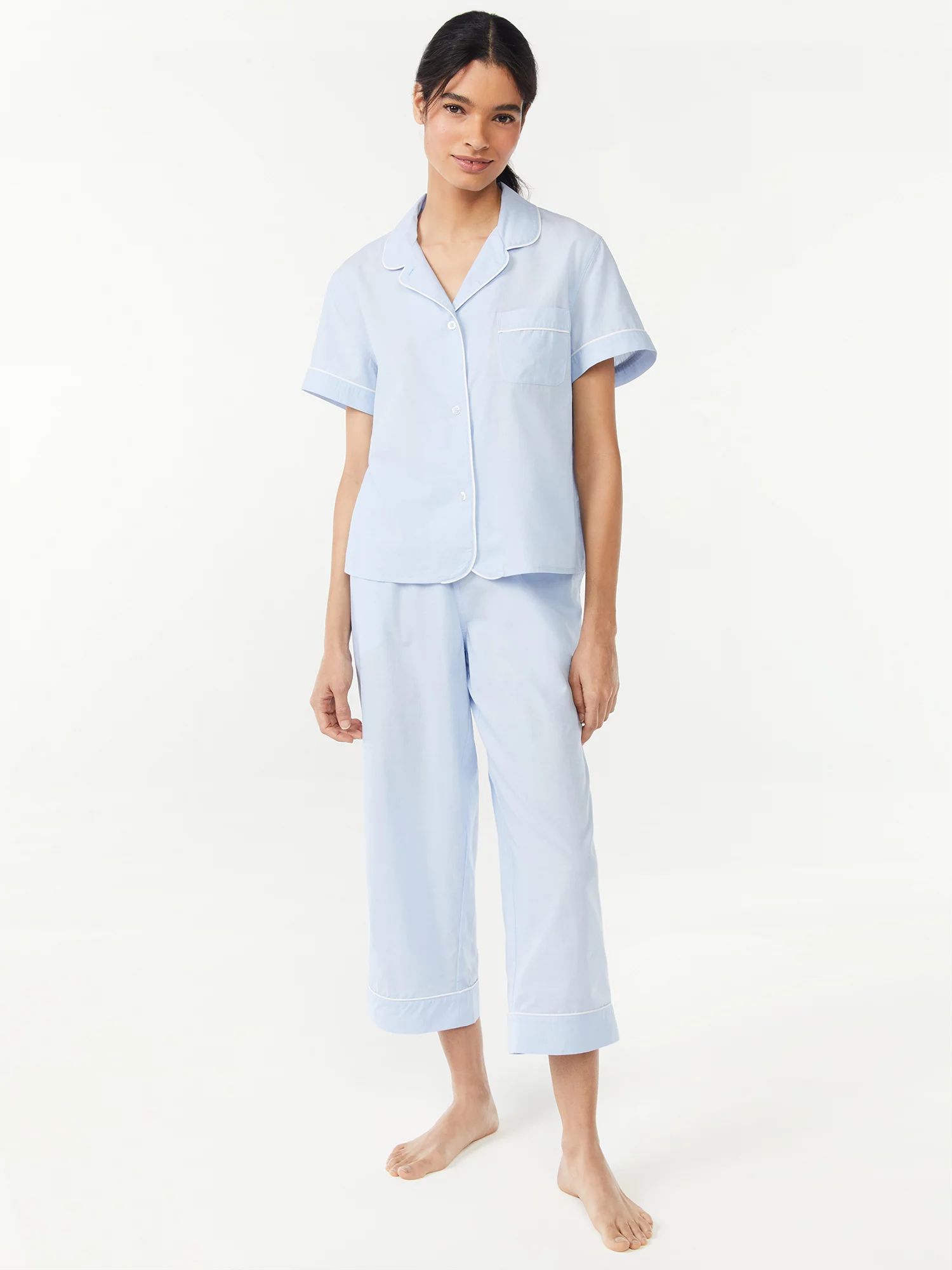Joyspun Women's Woven Notch Collar Top and Capri Pajama Set, Sizes S to 3X | Walmart (US)