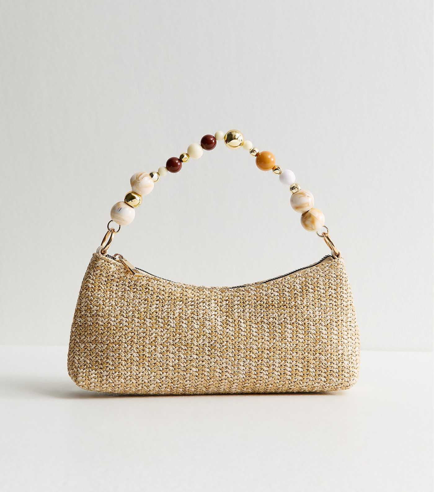 Stone Raffia Look Beaded Handle Shoulder Bag | New Look | New Look (UK)
