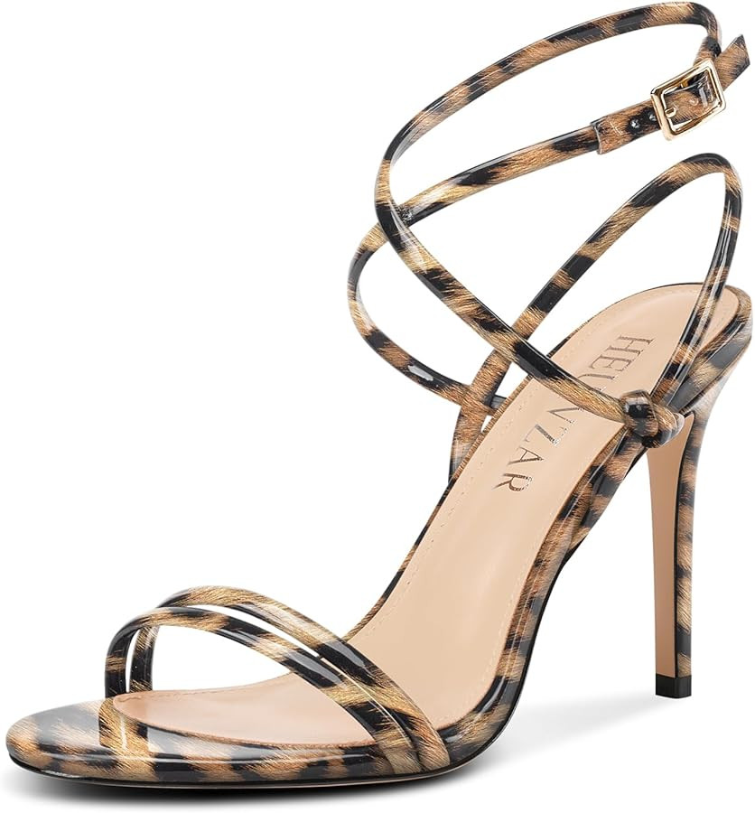 HEUIVZAR Sandalias de tacón alto con cordones para mujer, puntera abierta, correa en el tobillo,... | Amazon (US)
