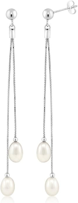 Gem Stone King 925 Sterling Silver Cultured Freshwater Pearl Women's Drop Dangle Long Earrings, 3... | Amazon (US)