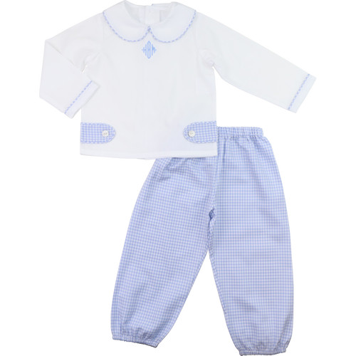 Blue Gingham Tab Ankle Pant Set | Cecil and Lou