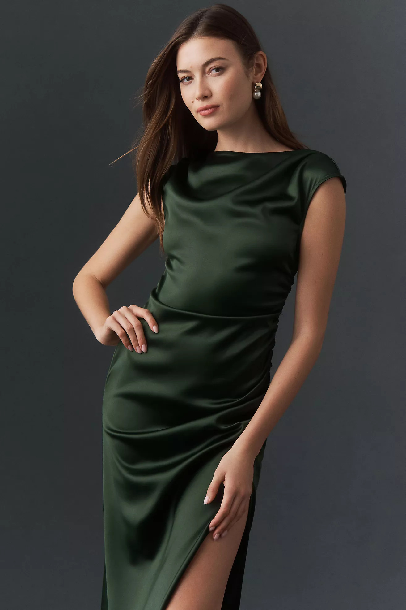 BHLDN Francesca High-Neck Stretch Satin Maxi Dress | Anthropologie (US)