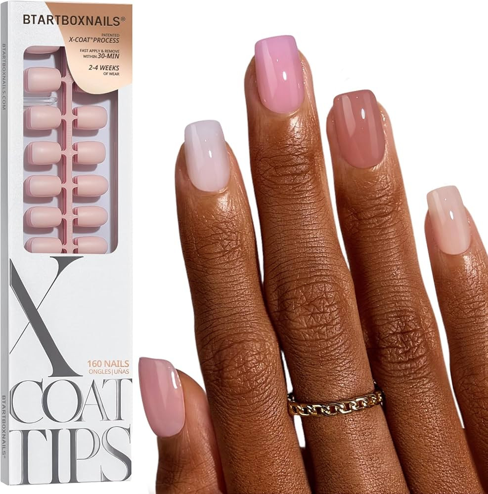 BTArtboxnails XCOATTIPS Bare 5-Shades Nude Press on Nails - Extra Short Square Press on Nails, 4-... | Amazon (US)