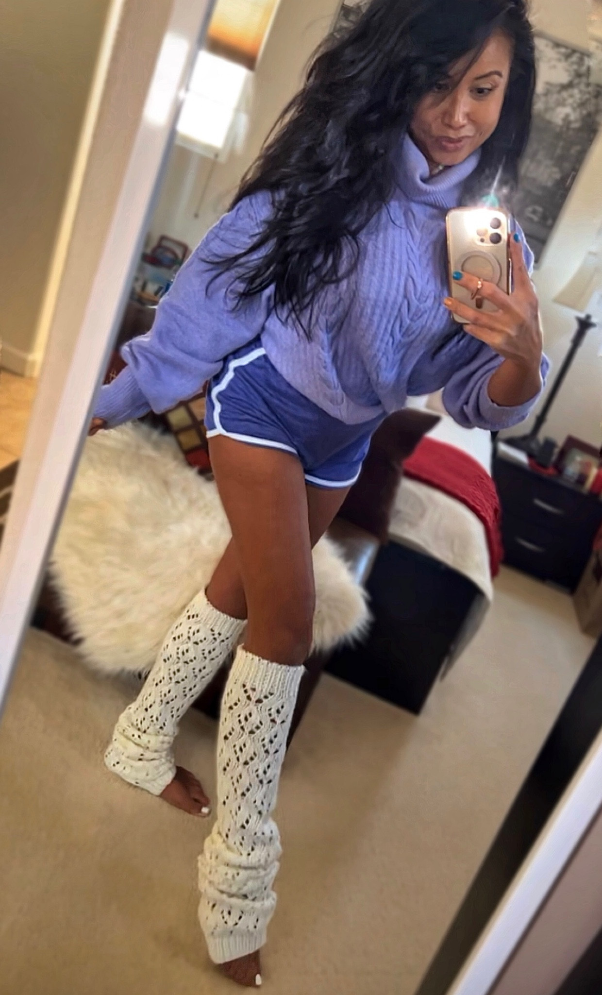 Cozy and trendy with leg warmers and a fluffy sweater. Perfect for a cold winter night indoors wrapping gifts, watching Netflix or sitting by the fireplace  

#LTKfit #LTKU #LTKstyletip