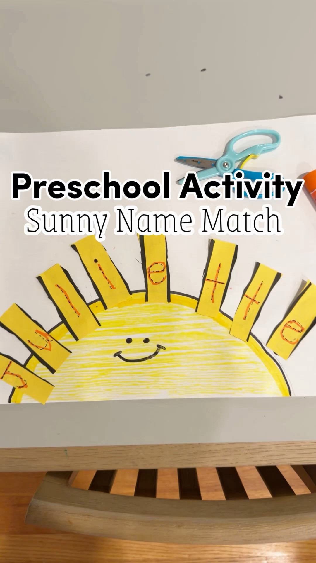 COMMENT NAME and I’ll send you everything I used for this activity! ☀️

This simple name activity worked on so many important preschool skills while keeping learning fun and hands-on.

✏️ Tracing letters
✂️ Scissor practice
🔤 Letter recognition
🖐 Fine motor skills
☀️ Name building

I drew half of a sun and wrote my daughter’s name across it. Then I made sun rays with each letter of her name for her to trace, cut out, and match to the correct letter on the sun. As she glued each ray in place, she watched her sunshine come to life!

This is such an easy activity to customize with any name and a great way to help little learners become familiar with the letters in their own name.

Save this for a sunny day of learning and send it to a parent or teacher who would love this idea! 🌞

#LTKmomlife #LTKKids #LTKU
