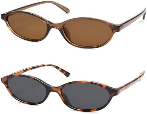 Amazon.com: HERJOUR Retro Oval Cat Eye Sunglasses for Women Y2k Trendy Narrow Sunnies Designer Su... | Amazon (US)