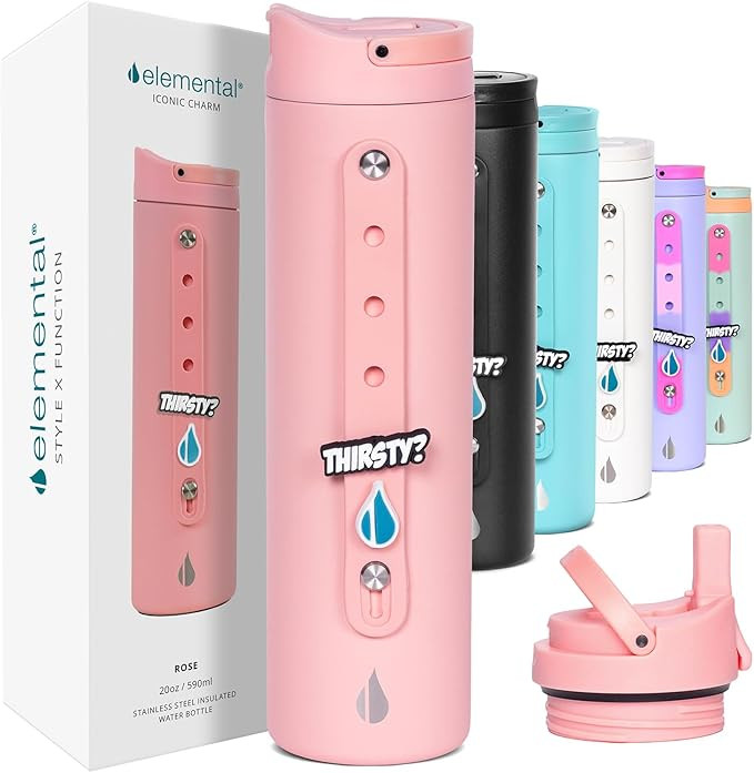 Elemental Iconic Kids Water Bottle with Straw Lid & Charms Strap, Leak-Proof When Closed, Triple ... | Amazon (US)
