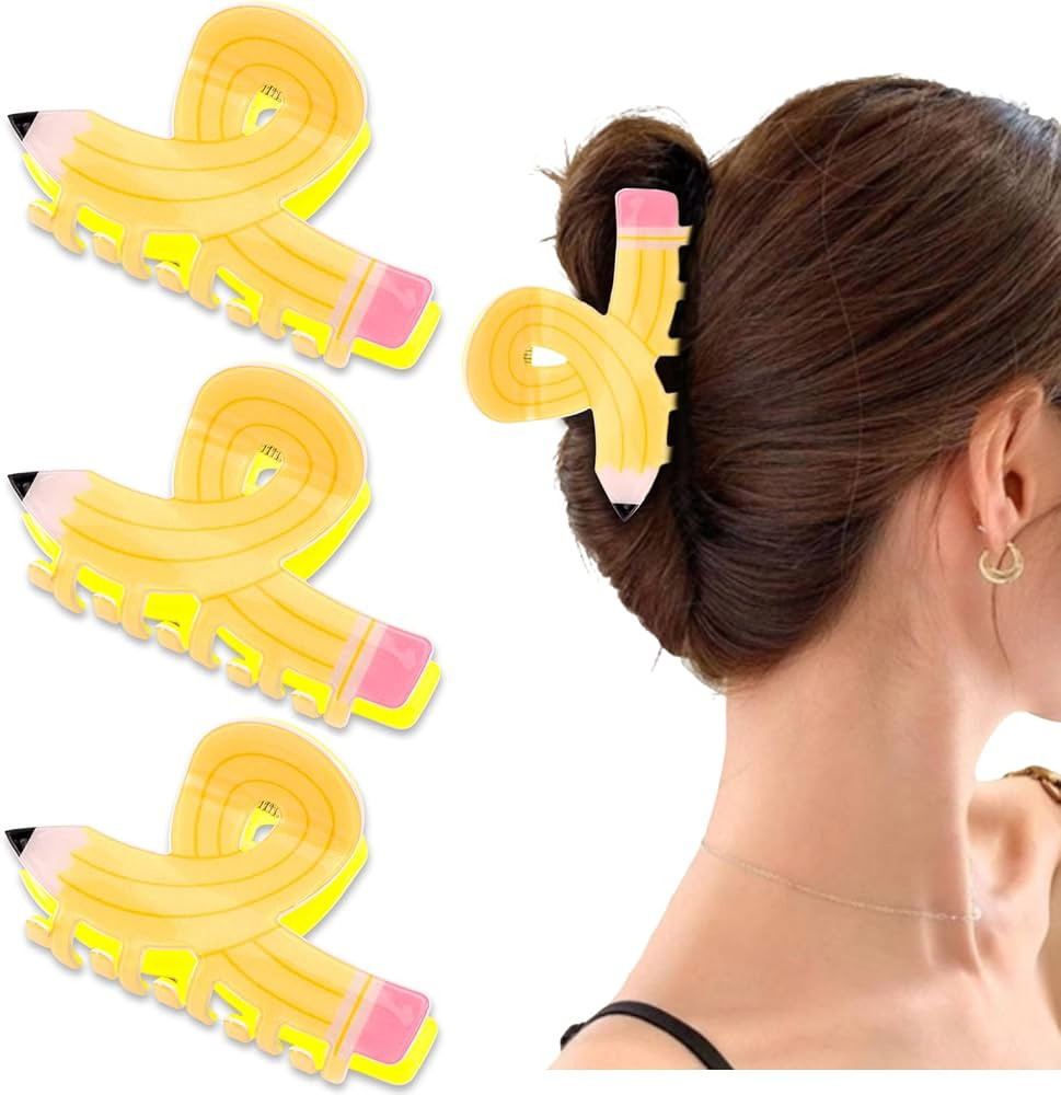 3PCS Back to School Hair Claw Clips - Vibrant Yellow Pencil Design Cute Hair Accessories for Teac... | Amazon (US)