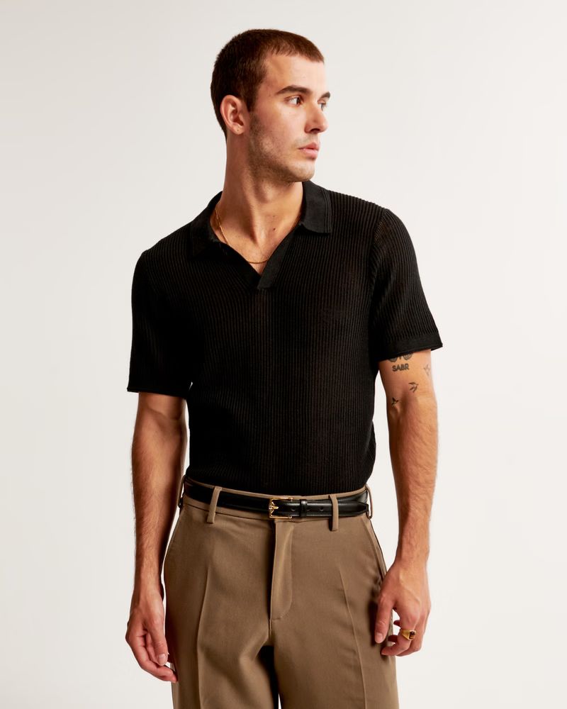 Men's Open Stitch Johnny Collar Sweater Polo | Men's Tops | Abercrombie.com | Abercrombie & Fitch (US)