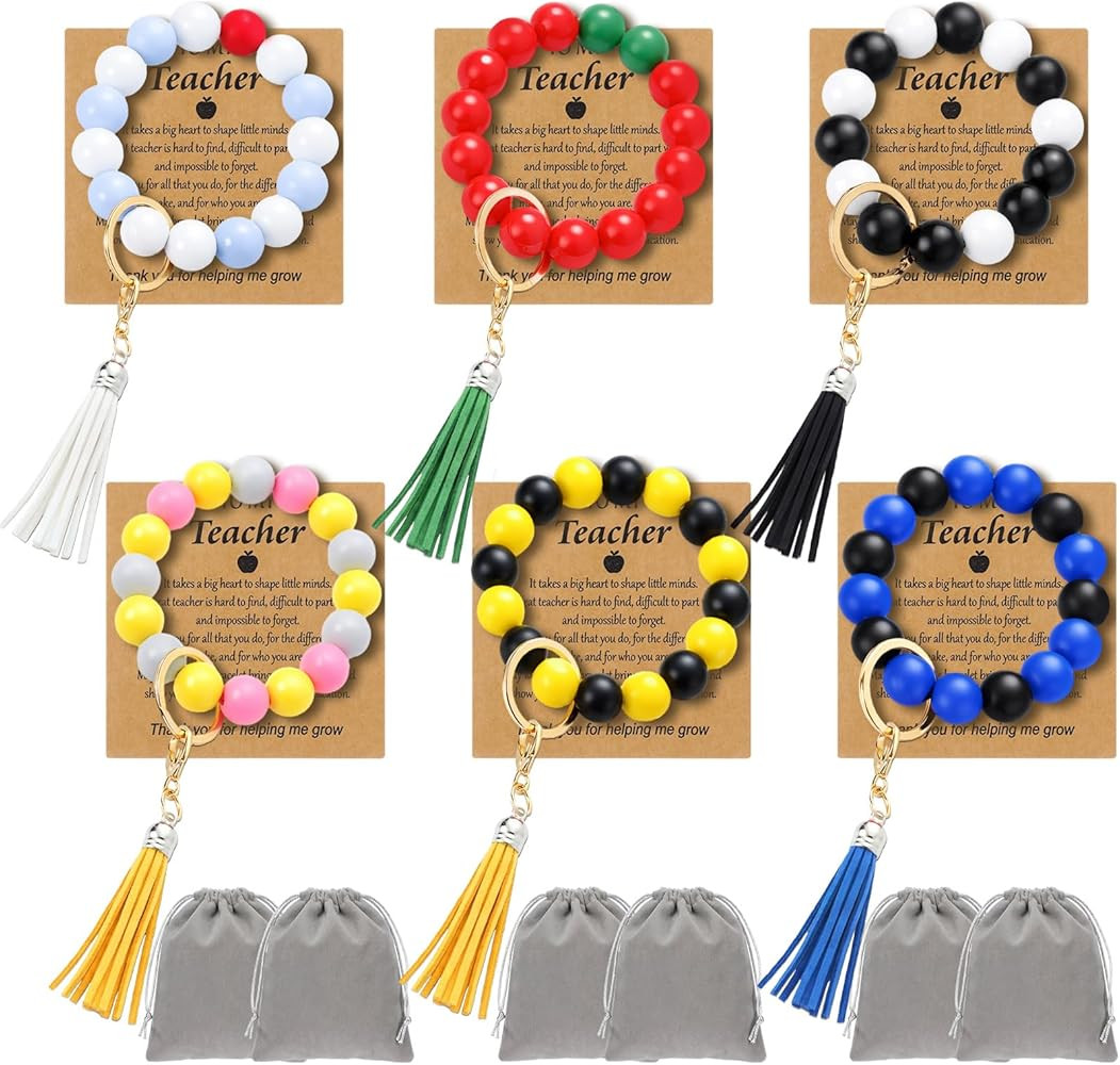 Nosiny 6 Sets Teacher Appreciation Bracelets Keychains Gifts Bulk for Women Silicone Beaded Key R... | Amazon (US)