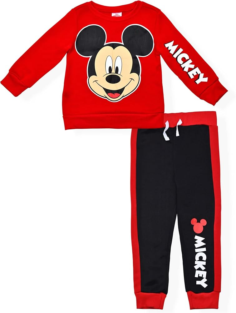 Disney Mickey Mouse Boys’ Sweatshirt and Jogger Set for Toddler and Little Kids– Blue or Red/... | Amazon (US)