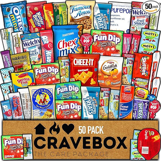 CRAVEBOX Snack Box Variety Pack Care Package (50 Count) Christmas Treats Gift Basket Boxes Pack A... | Amazon (US)