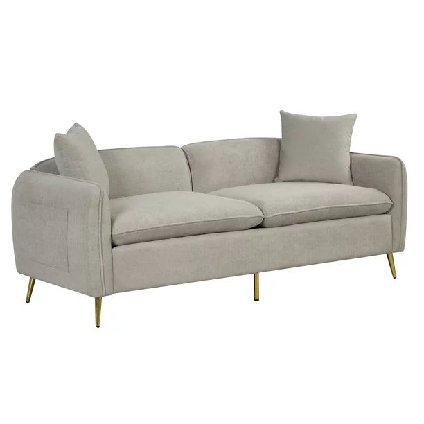Gewnee 3-Seater Sofa Couch, 77" Modern Velvet Sofa with Armrest Pockets and Pillows,Gray | Walmart (US)