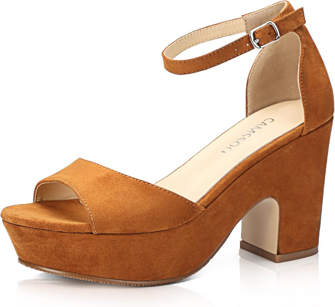 CAMSSOO Women's Platforms Wedges Sandals Suede Open toe Ankle Strap Fashion Wedding Sexy Dress Bl... | Amazon (US)