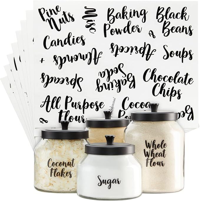 Talented Kitchen 135 Pantry Labels for Containers, Preprinted Black Cursive Food Jar Label Sticke... | Amazon (US)