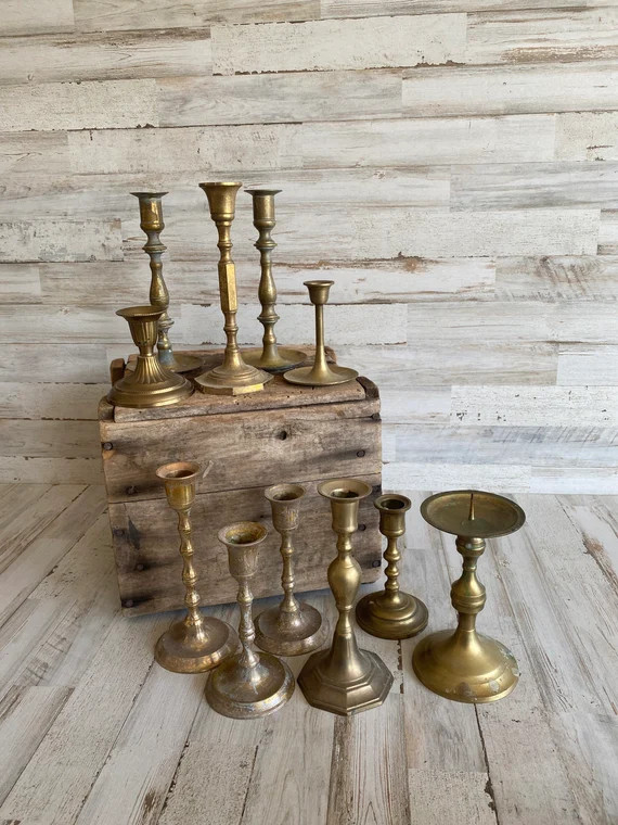 Vintage Brass Candle Holders Candlesticks Various Sizes Large | Etsy | Etsy (US)