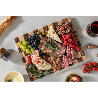 Cutting Boards For Kitchen, Design In USA Large Acacia Wood Chopping Board, Checkered Cutting Board With Juice Grooves & Handles, Butcher Block Servin | Wayfair North America