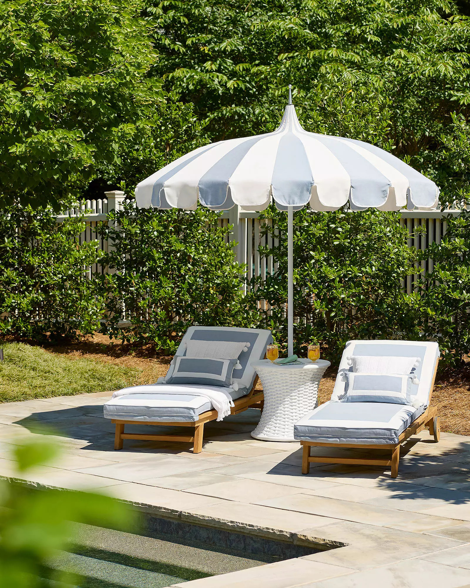 Crosby Teak Chaise - Sunbrella® Border Frame | Serena and Lily