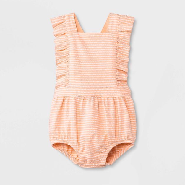 Baby Girls' Textured Knit Romper - Cat & Jack™ Peach Orange | Target