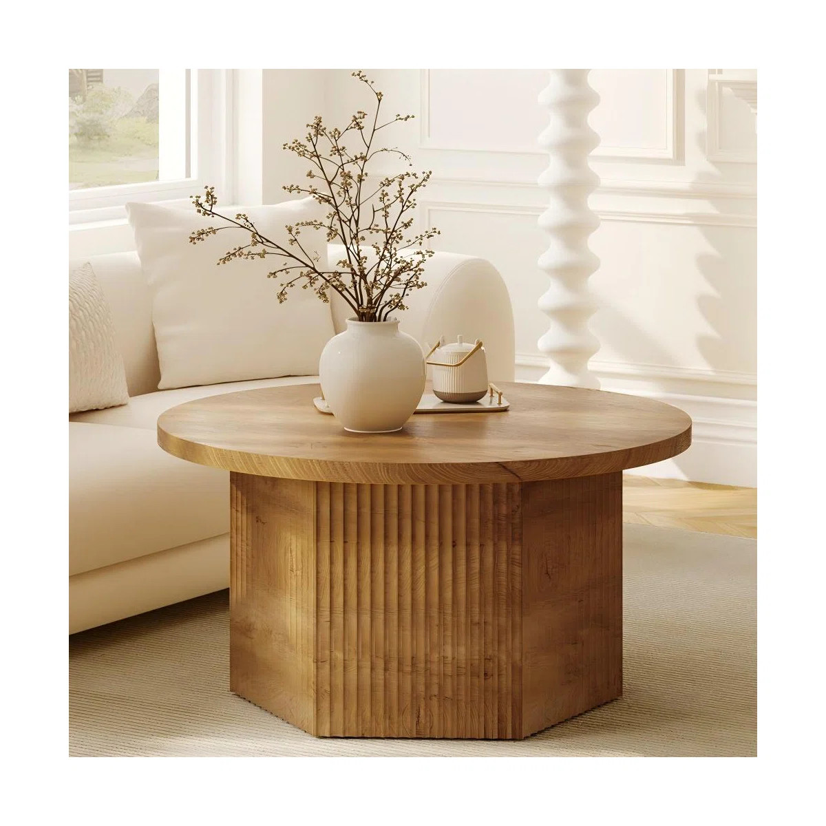 31.5" Lift Top Round Coffee Table with Drum Base | Wayfair North America