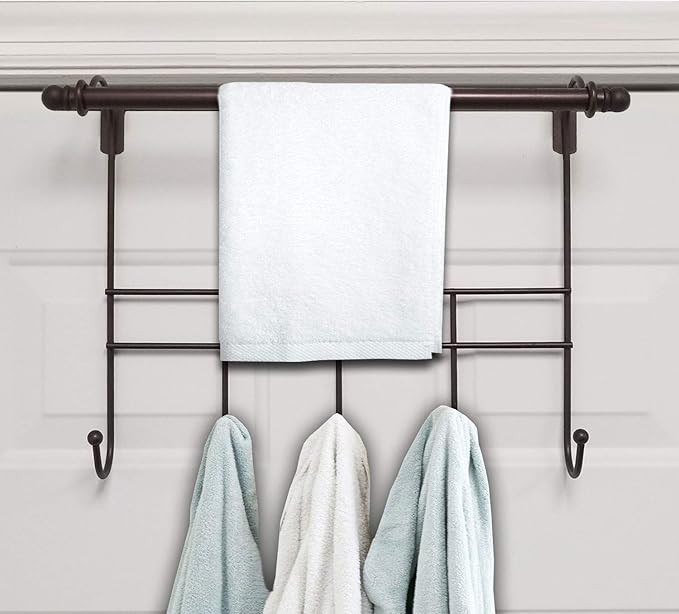 Blue Donuts Over The Door Towel Rack Bar with 5 Towel Hooks Organizer, Bronze | Amazon (US)