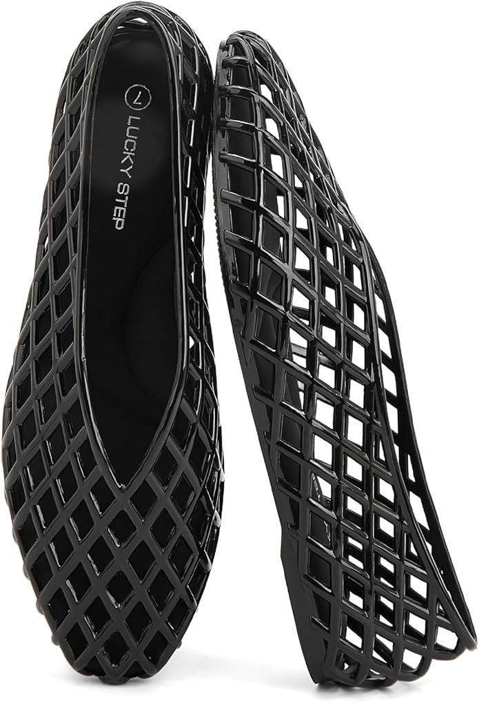 LUCKY STEP Women's Jelly Ballet Flats Mesh Casual Comfortable Jellies Shoes Clear Hollow Breathab... | Amazon (US)