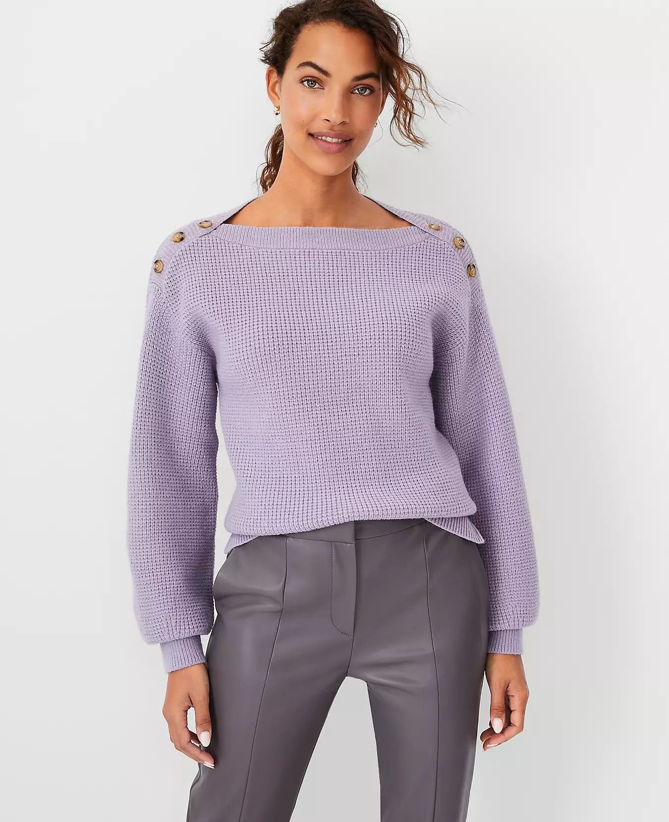 Shoulder Button Waffle Sweater | Ann Taylor (US)