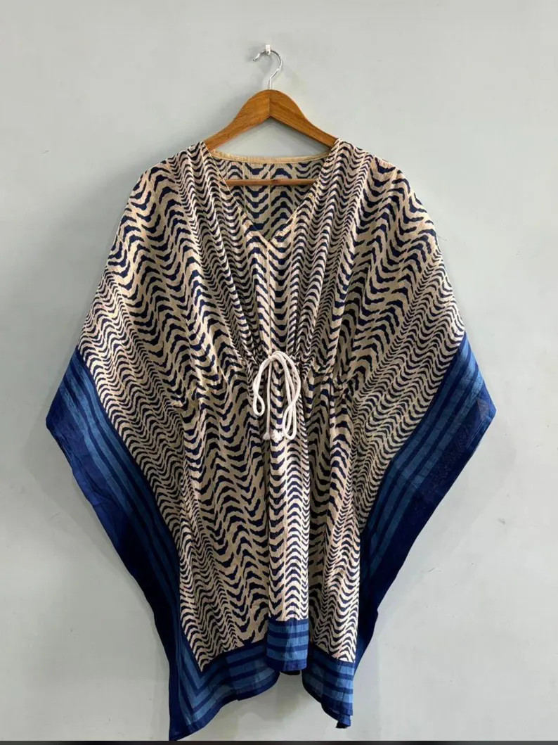 Short Cotton Kaftan Dress: Indian Block Print, 36" Length, Free Size | Etsy (Global)