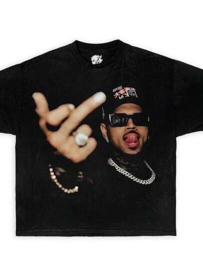 Chris Streetwear Boxy Tee Shirt, Y2K Shirts, Graphic Shirts, Oversized Tees, Rap Shirts, Breezy B... | SHEIN