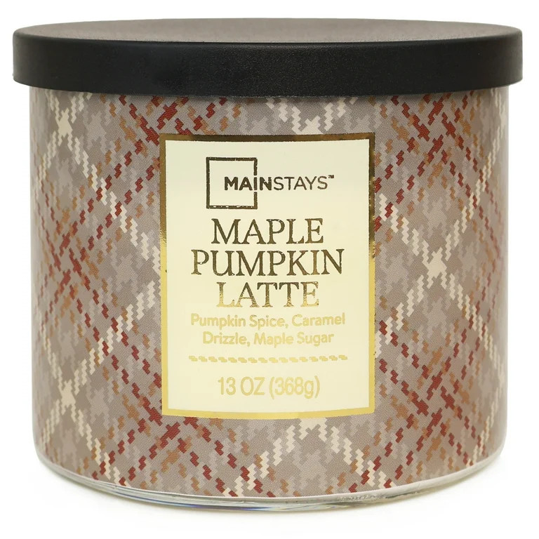 Mainstays 3-Wick Maple Pumpkin Latte Orange Plaid Design, 13-Ounce | Walmart (US)