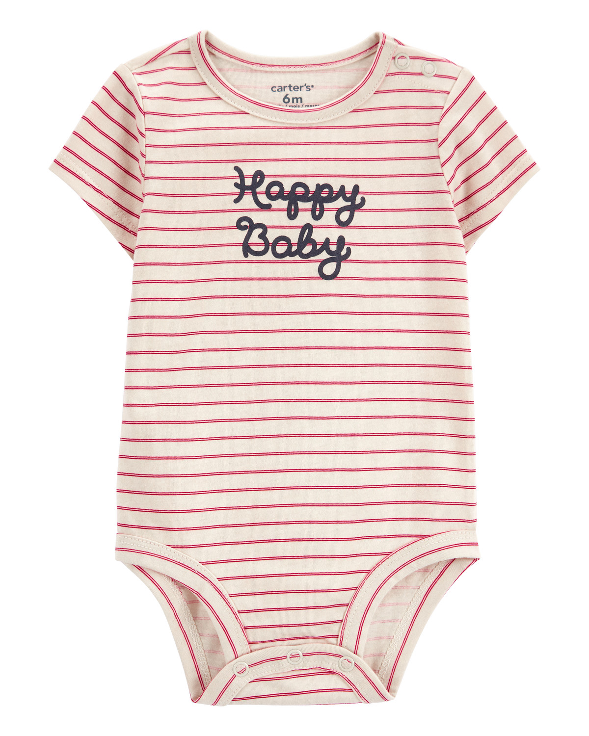 Baby Striped "Happy Baby" Short-Sleeve Bodysuit - Red/Ivory | Carter's Inc