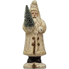 Creative Co-Op Recycled Paper Mache Santa with Bottle Brush Tree and Glitter, Cream and Black | Amazon (US)