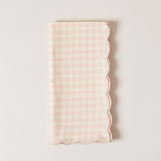 Petite Gingham Scalloped Napkins, Blush | West Elm (US)