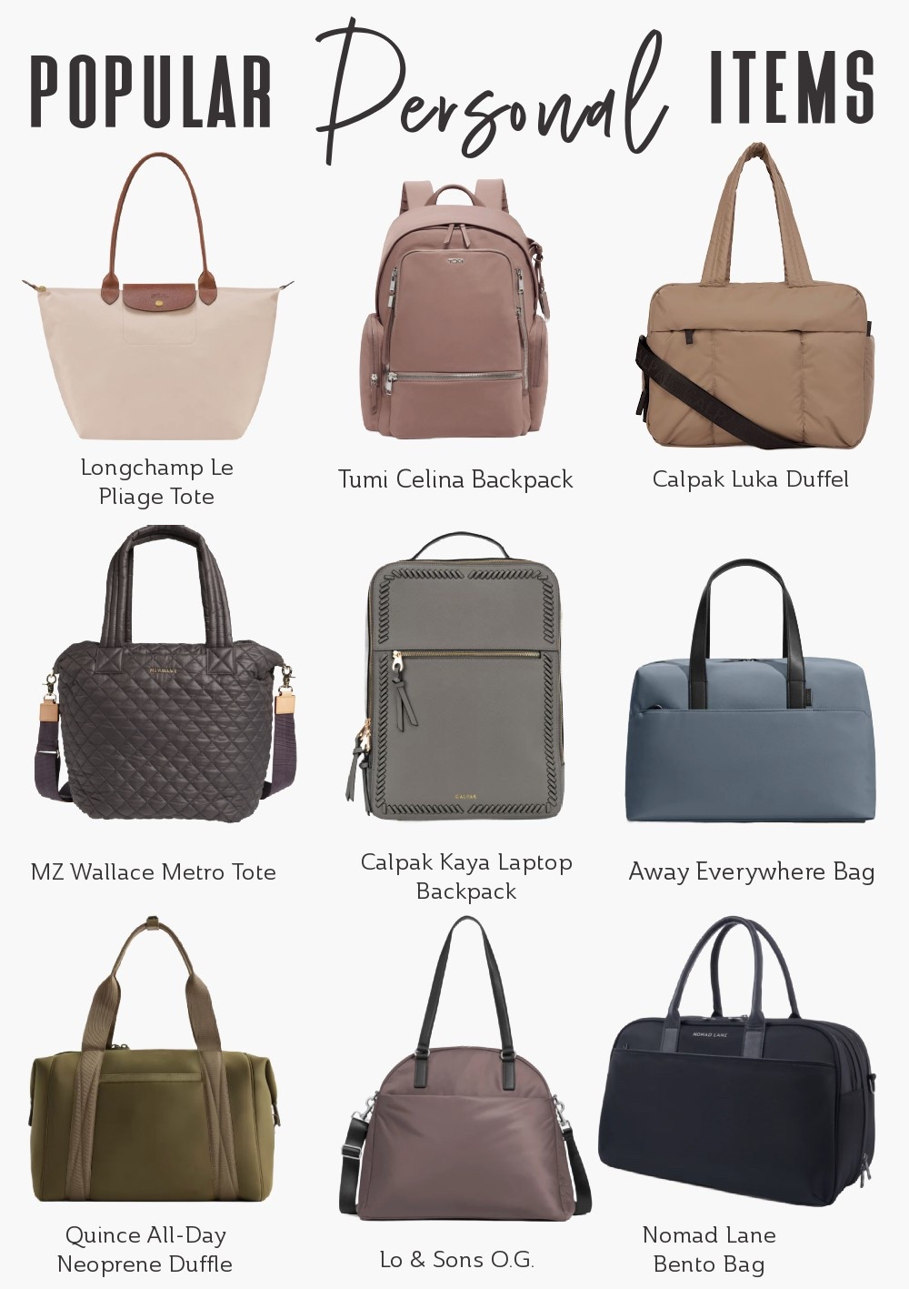 A personal item is your second smaller bag that holds your must-have flight essentials. It’s the one that slides under the seat in front of you, and it can be anything from a backpack to a weekender or even a crossbody.
While it might seem easier to choose than a suitcase, it can actually be much trickier.

Here are the top bags out community swears by for every flight! 

#travelbag #personalitemtravelbag #personalitem #personalitembag
 

#LTKTravel #LTKItBag