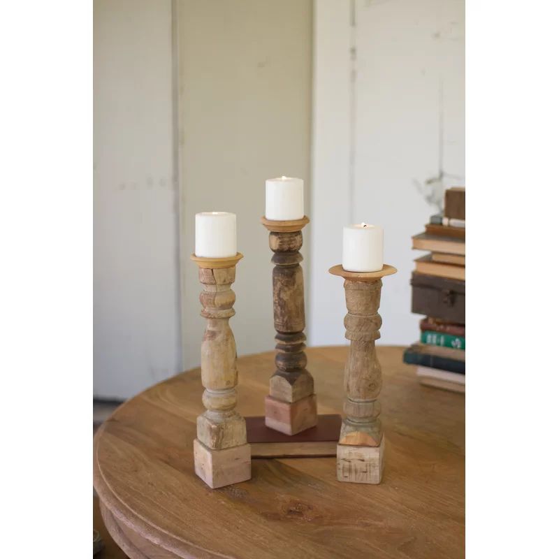 Olivet 3 Piece Wood Tabletop Candlestick Set | Wayfair North America