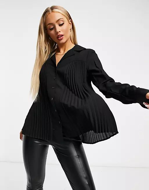 NA-KD pleated blouse in black | ASOS (Global)