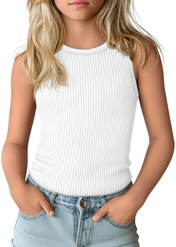 Girls Ribbed Tank Tops Kids Summer Crew Neck Slim Fit Sleeveless Tops Casual Basic Undershirts Ve... | Amazon (US)