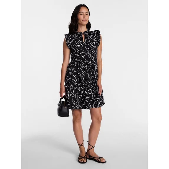 Time and Tru Women's and Women's Plus Cotton Mini Dress with Flutter Sleeves, Sizes XS-4X | Walmart (US)
